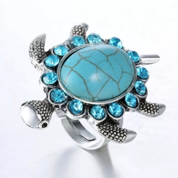 Silver Sea Turtle Retro Charm Adjustable Ring *NWT - Picture 3 of 4
